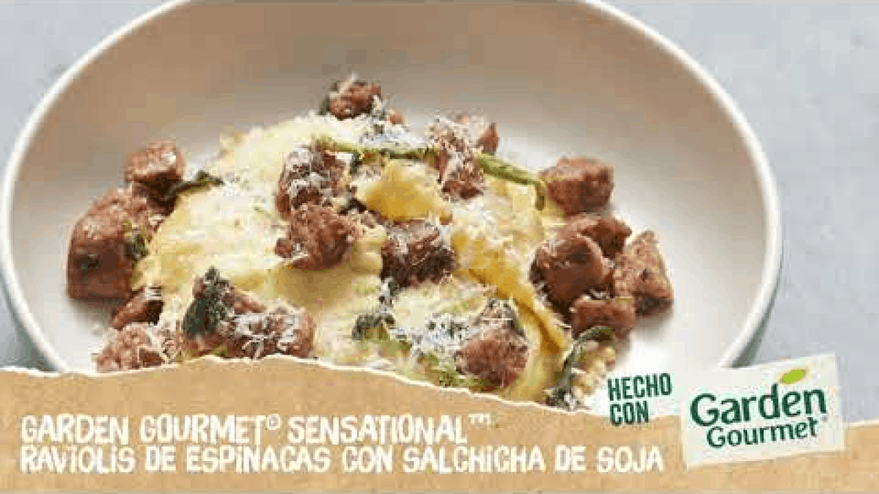 Raviolis de espinacas con salchicha de soja