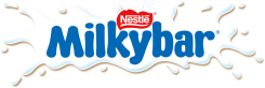 Milkybar logo con leche de fondo