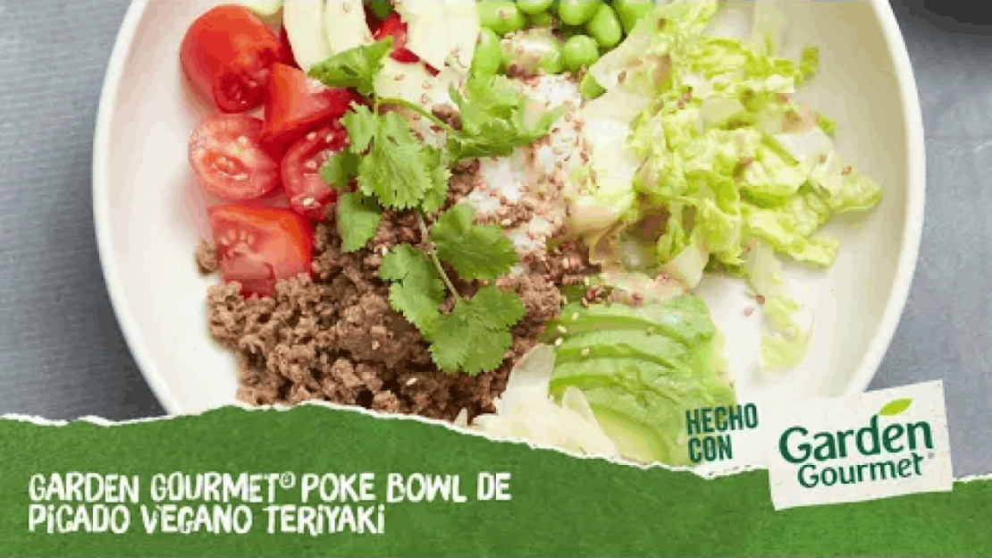 Poke bowl de picado vegano teriyaki